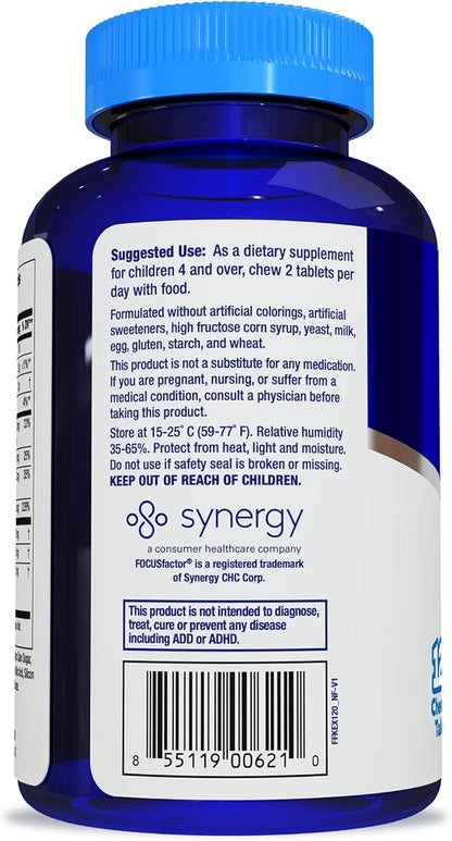 Focus Factor Kids Extra Strength Daily Chewable for Brain Health Support, 120 Count – Vitamins - Quality Formula – Gluten & Dairy Free Supplements for Children – No Artificial Sweetener