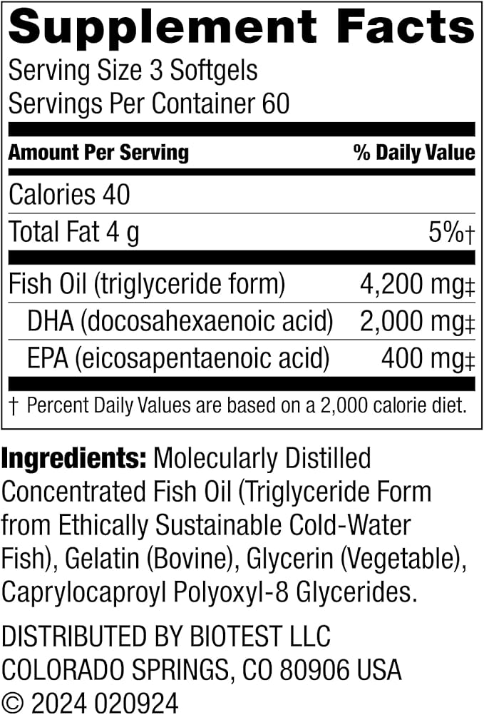 Biotest Flameout - DHA-Rich Fish Oil with 4200mg Omega-3s - High-Potency Formula for Heart, Brain & Joint Health - 180 Softgels (60-Day Supply)