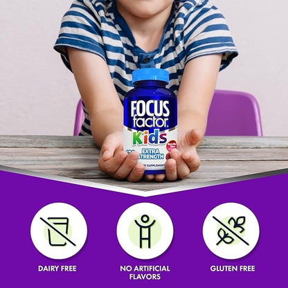 Focus Factor Kids Extra Strength Daily Chewable for Brain Health Support, 120 Count – Vitamins for Kids - Quality Formula – Gluten & Dairy Free Supplements for Children (3 Pack)