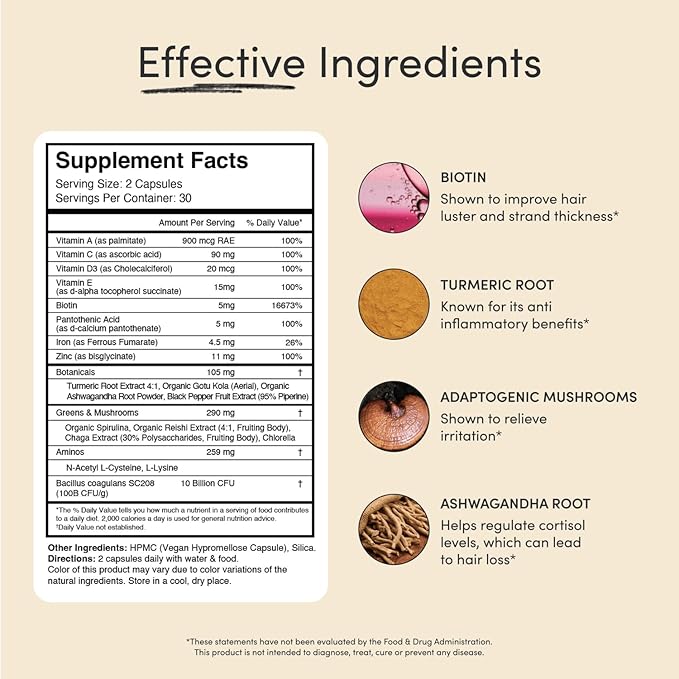 Jupiter Daily Scalp Essential - Hair Loss Supplement For Women & Men - Hair Vitamins For Flaky, Itchy, Oily, Dry Scalp - All-Natural, Plant-Based Ingredients for Thicker, Fuller Hair | 60 Capsules