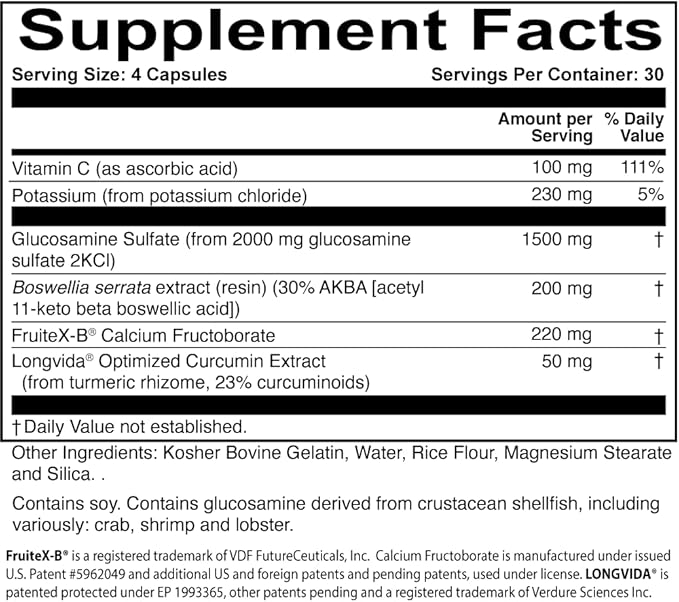 JointProtect - Support for Joint Health - Glucosamine Sulfate, Boswellia Serrata, Calcium Fructoborate, Curcumin, Vitamin C - 120 Capsules