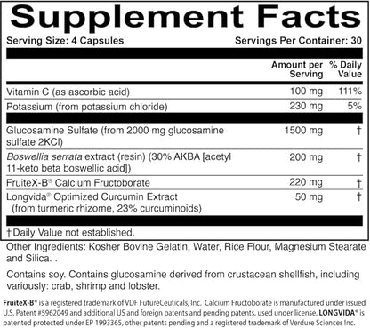 JointProtect - Support for Joint Health - Glucosamine Sulfate, Boswellia Serrata, Calcium Fructoborate, Curcumin, Vitamin C - 120 Capsules