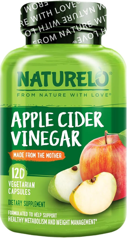 NATURELO Apple Cider Vinegar Capsules - Natural ACV with Mother Supplement for Men & Women for Detox, Cleanse and Weight Management - 120 Vegan Capsules