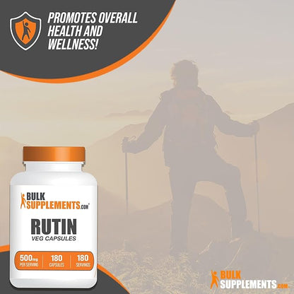BulkSupplements.com Rutin 500mg Capsules - from Saphora Japonica, Rutin Supplement, Rutin Pills - Antioxidants Supplement - Vegan & Gluten Free, 1 Capsule per Serving, 180 Veg Capsules