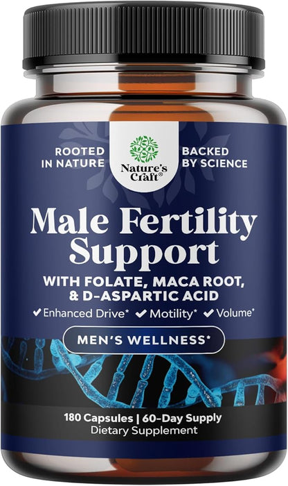 Pre Conception Male Fertility Supplement - Advanced Fertility Supplement for Men with CoQ10 Maca Root Methyl Folate & D-Aspartic Acid for Enhanced Count Motility & Overall Fertility Support (2 Months)