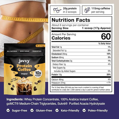 Javy Original Protein Coffee - Premium Whey Protein & Instant Iced Coffee - 100% Arabica Coffee - Zero Artificial Flavors & Sweeteners, 6 Servings