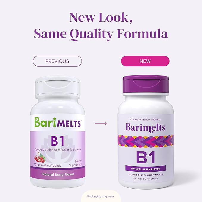 Barimelts Vitamin B1-90 Fast-Dissolving Tablets (3-Month Supply) - Sugar-Free Bariatric Vitamins for Women, Natural Berry Flavor