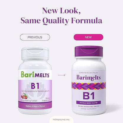 Barimelts Vitamin B1-90 Fast-Dissolving Tablets (3-Month Supply) - Sugar-Free Bariatric Vitamins for Women, Natural Berry Flavor