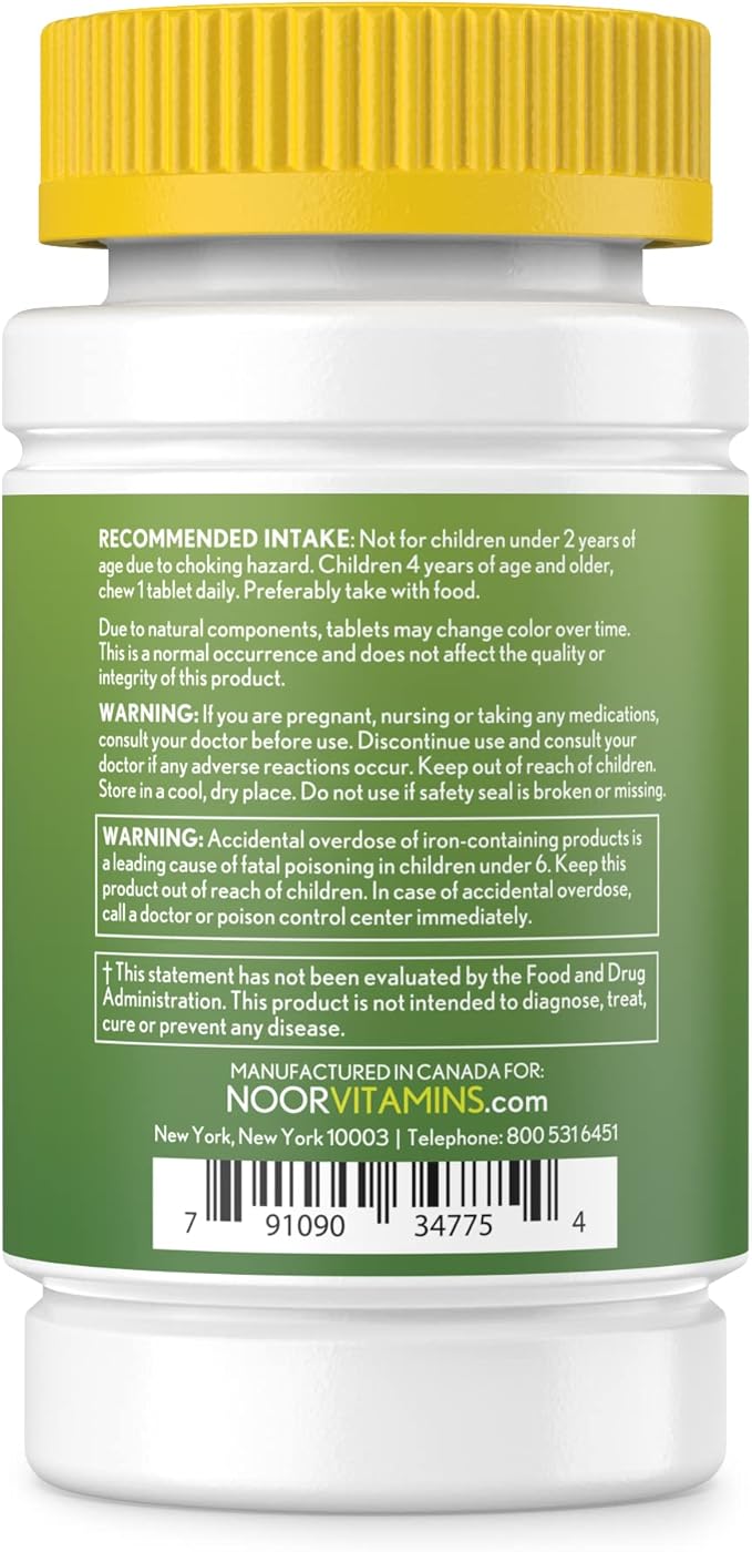 Noor Vitamins Halal Kids Multivitamin Chewable: Essential Vitamins for Immune, Bone & Eye Health with Iron - Non GMO & Gluten Free - Halal Vitamins 60 Count (2 Month Supply)