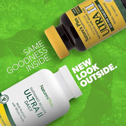 NaturesPlus Ultra II Multivitamin, Sustained Release - 90 Vegetarian Tablets - Daily Whole Food Vitamin & Mineral Supplement for Overall Health - Natural Energy Booster - 90 Servings