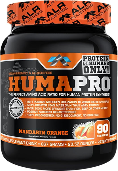Humapro | Amino Acids Protein Matrix for Humans | 99% Utilization for Lean Muscle | Vegan, Gluten Free | 667g / 90 Servings (Mandarin Orange)