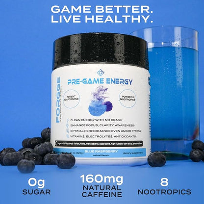 Forgge Focus Energy Drink Powder - Lion’s Mane, Alpha-GPC, L-Theanine and Nootropics for Focus - Vitamins + Electrolytes - Natural Caffeine, Sugar Free (Blue Raspberry)
