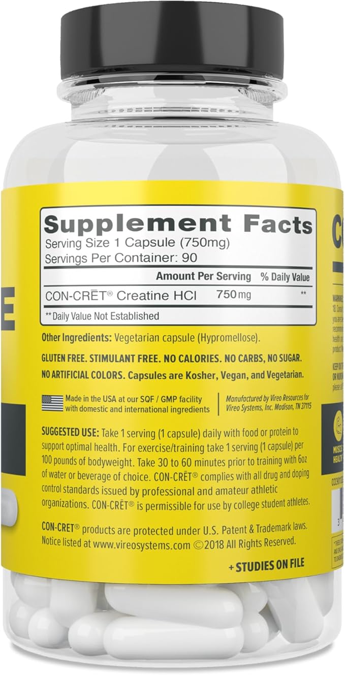 Creatine HCl Capsules | Muscle, Cognitive, Cellular Energy Support | No Bloating or Cramps | USA Made & NSF Certified | Creatine Pills (90 ct)