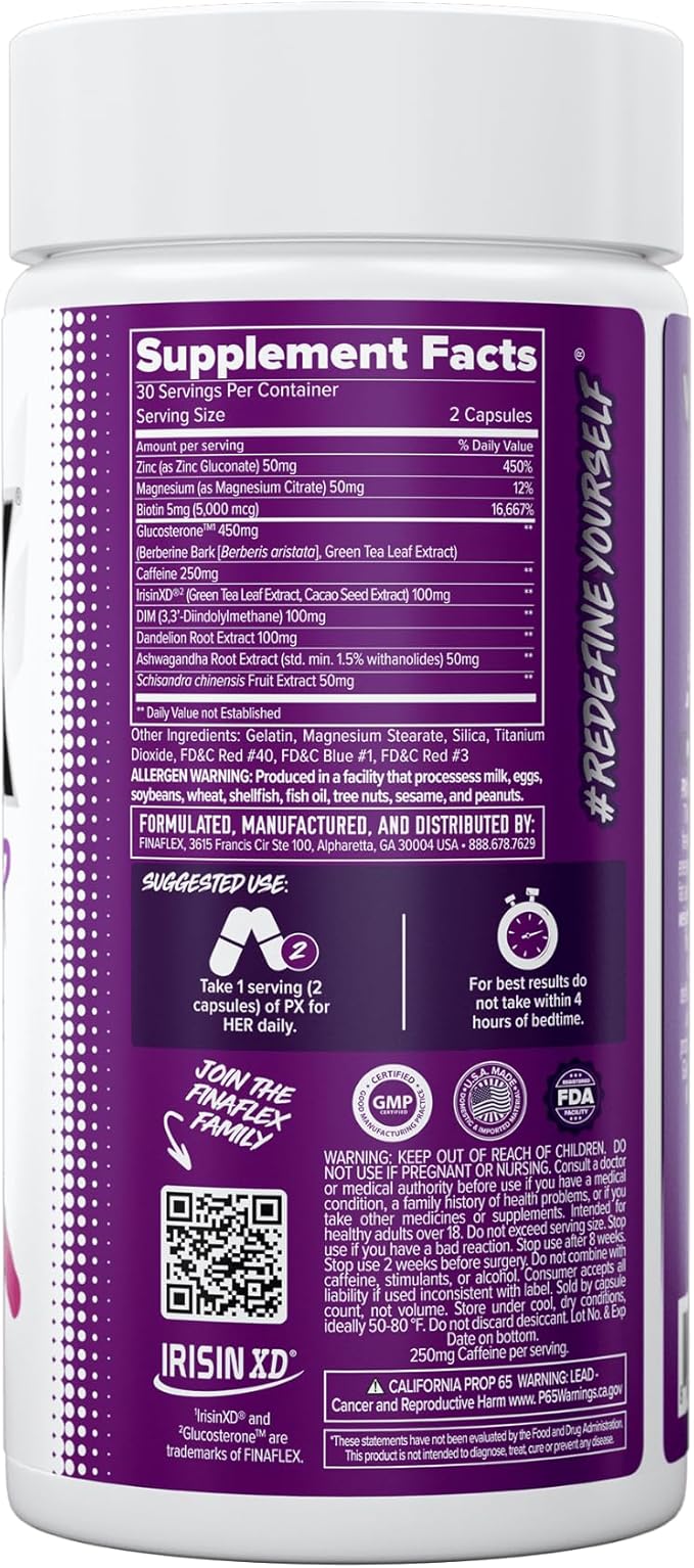 FINAFLEX PX for HER - 60 Capsules - Improves Thermogenic Metabolism with Caffeine, Ashwagandha & DIM - 30 Servings