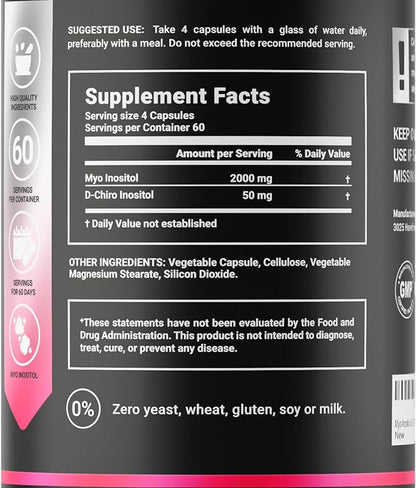 Myo-Inositol & D-Chiro Inositol by B Life - 240 Capsules | Made in USA | 40:1 Ratio | Vitamin B8 Supplement