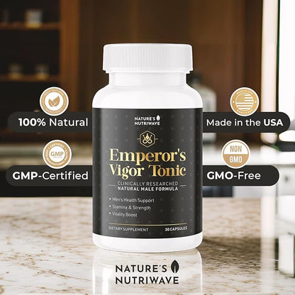 Emperor's Vigor Tonic - Original Supplements for Men's Health - 100% Natural, Non-GMO, Made in The USA, 3 Month Supply