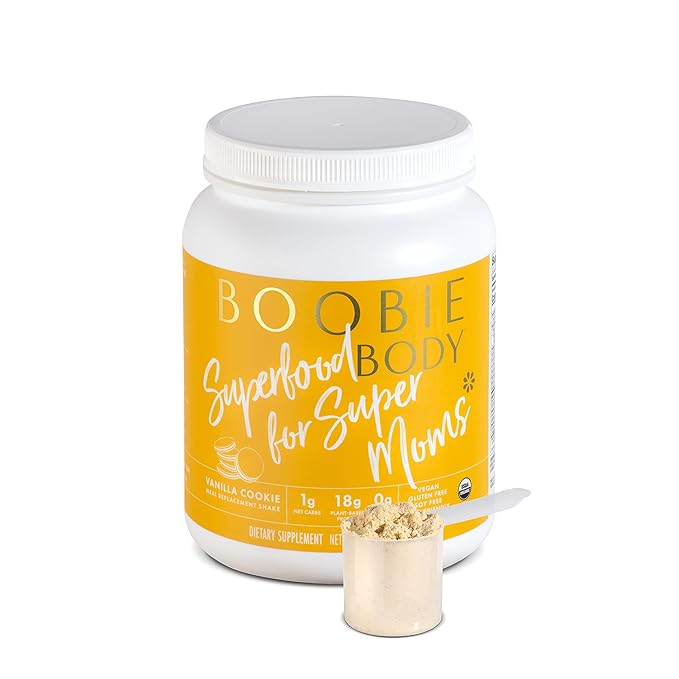Boobie Body Superfood Protein Meal Replacement Shake, Vanilla Cookie Flavor | 19g Protein | Safe for Pregnancy, Lactation, & Motherhood | Organic, Vegan, Zero Sugar, 1 Tub (21 oz.)