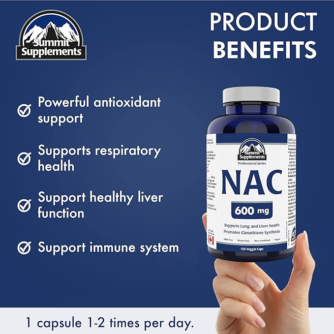 Summit Supplements - NAC Supplement 600mg, Nac n-Acetyl cysteine, Supports Antioxidant Glutathione Levels, Immune System Support, Liver Support - Product of Canada - 150 Capsules