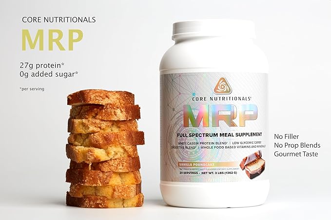 Core Nutritionals Platinum MRP Full Spectrum Meal Replacement, Sustained Release for All Day Amino Acid Support, 27G Protein, 20 Servings (Vanilla Poundcake)
