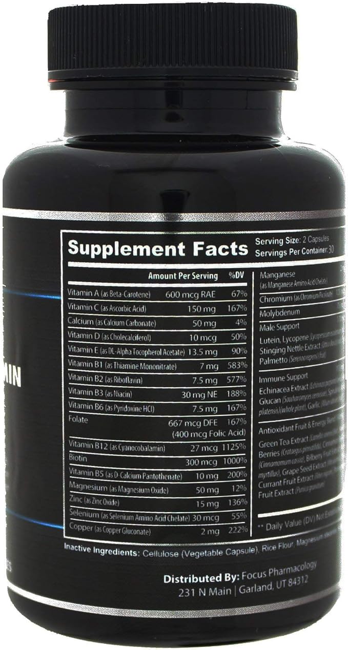 Men's Daily Super Multi-Vitamin for Men - 60 Ct Blend of Vitamins, Minerals, Plus Herbs for Prostate Health and General Energy/Focus