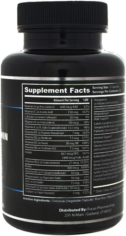 Men's Daily Super Multi-Vitamin for Men - 60 Ct Blend of Vitamins, Minerals, Plus Herbs for Prostate Health and General Energy/Focus