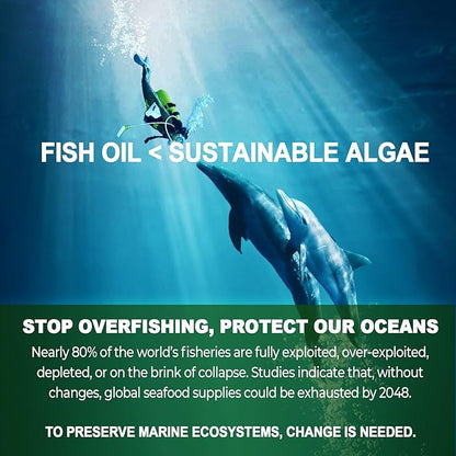 Vegan Omega 3 Supplement Gummies 1100mg, Algae Omega 3 DHA 640mg & EPA 290mg from Marine, with CoQ10, Astaxanthin, Vitamin E, A, D3 for Brain, Eye, Joint, Fish Oil Supplements Alternative, Sugar Free