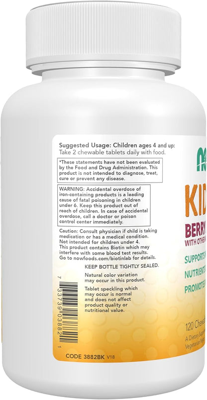 NOW Kids Supplements, Kid Vits Multivitamin, Berry Lemonade Flavor, 120 Chewable Tablets