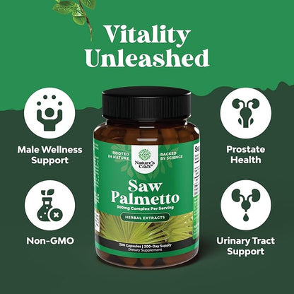 Extra Strength Saw Palmetto Extract - Advanced Herbal Complex for Hair Health and Urinary Support with Plant Sterols & Flavonoids - Potent Herbal Supplement with 500mg per Serving - 200 Capsules