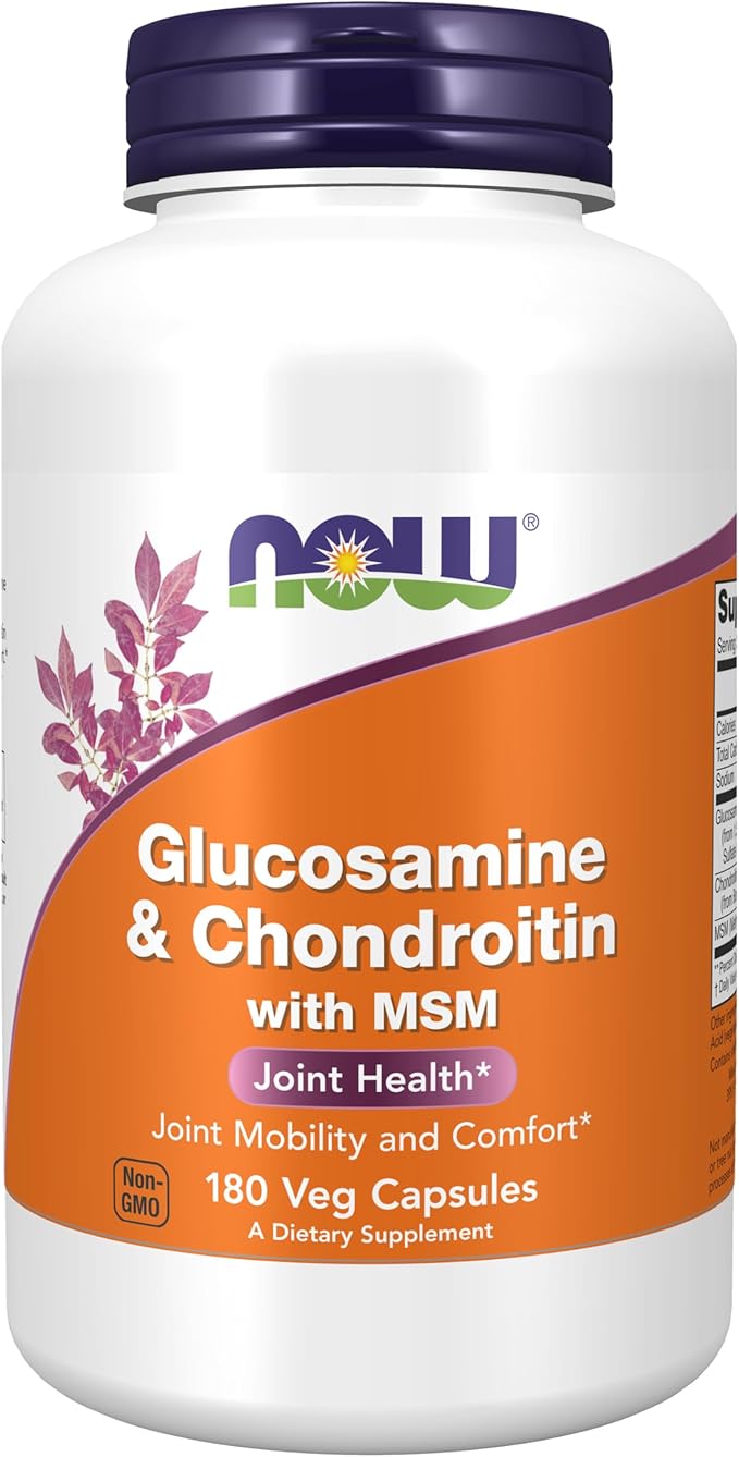 NOW Foods Supplements, Glucosamine & Chondroitin with MSM, Joint Health, Mobility and Comfort*, 180 Veg Capsules