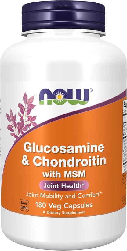 NOW Foods Supplements, Glucosamine & Chondroitin with MSM, Joint Health, Mobility and Comfort*, 180 Veg Capsules
