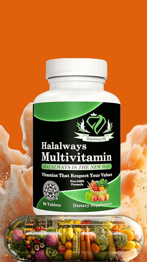 Halalways Multivitamin Certified Halal Multivitamin, Supplement Tablet with Vitamin A, Vitamin C, Vitamin D, Vitamin E and Zinc for Immune Health Support, B12, Calcium & More