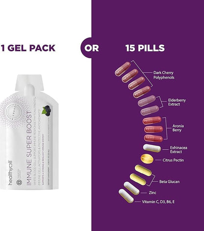Healthycell Immune Super Boost - Immune Support Supplement with Echinacea, Elderberry, Vitamin C, Zinc - MicroGel Immune Booster for Adults - Maximum Absorption - 30 Gel Packs