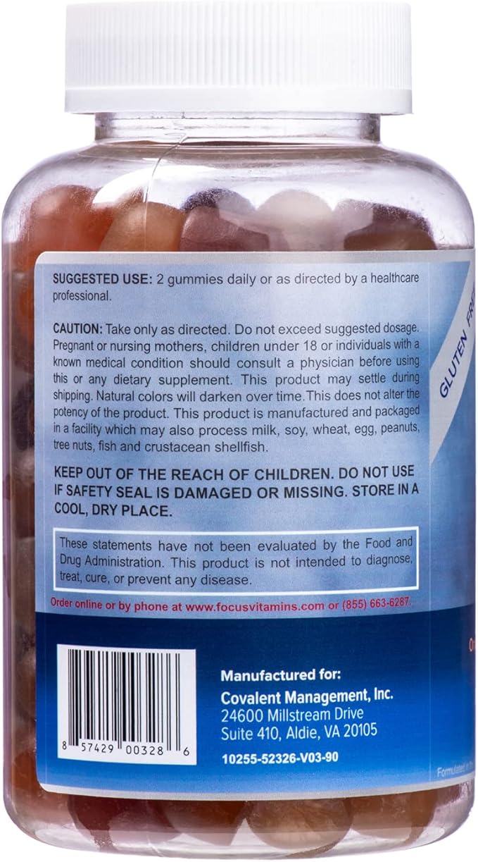 Focus Multivitamin Gummies | Flavored Vitamin Supplement | Boost Energy Levels | Support Overall Health | Daily Dietary Vitamin | 90 Ct, 45 Day Supply