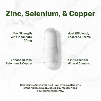 Deal Supplement Zinc 50mg with Selenium + Copper, 240 Capsules, 8 Month Supply, 3 in 1 Mineral Formula, Zinc Picolinate Complex Supplement, Supports Healthy Immune System for Adults and Kids