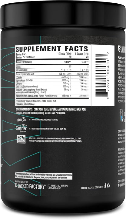 Jacked Factory Pumpsurge Max Stim Free Pre Workout - High-Performance Caffeine Free Pre Workout with L-Citrulline, N03-T Arginine Nitrate & Glutathione - 40 Servings, Blue Raspberry