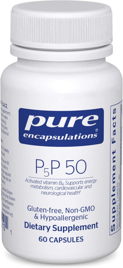 Pure Encapsulations P5P 50 - Active Vitamin B6 - Supports Energy Metabolism & Brain Health* - Gluten Free & Non-GMO - 60 Capsules