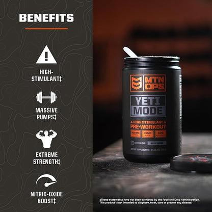 MTN OPS Yeti Mode Pre-Workout Powder - Explosive High-Stimulant with 300mg Caffeine, Creatine Monohydrate, Beta-Alanine, and 45mg Niacin - Sour Smash Flavor in 30 Serving Tub