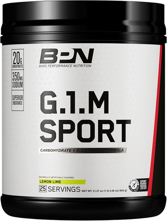 BARE PERFORMANCE NUTRITION, BPN G.1.M Go One More Sport, Endurance Training Fuel, Lemon Lime, Superior Carbohydrate Source & Electrolyte Formula, Reduce Fatigue, 25 Servings