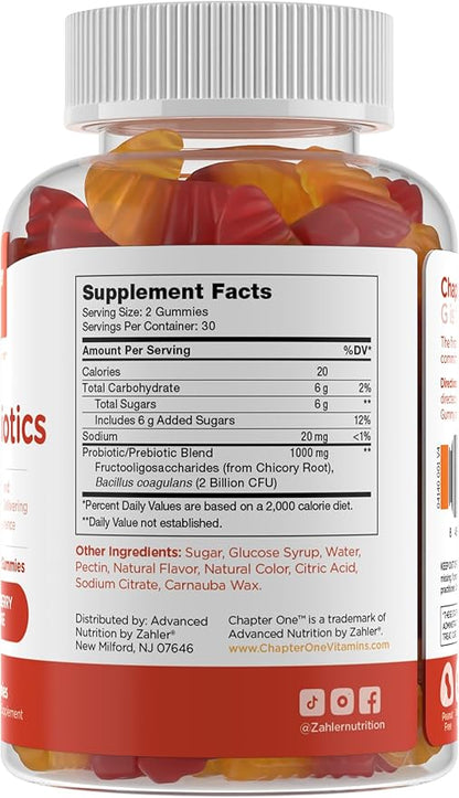 Zahler Chapter One Probiotic Gummies for Kids - Probiotics Gummies with Prebiotic Blend - Raspberry Orange Flavor - Kosher Vegetarian Non GMO Probiotics for Kids - Probiotic with Fiber (60 Count)