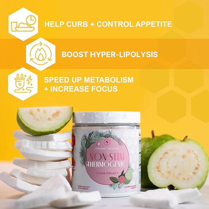 Strong + Sexy Fit, Weight and Diet Support Health Supplement, Caffeine Free Non Stim Drink Powder for Appetite Control and Metabolism Support, Supplements for Women, Guava Colada Flavor, 30 SVG