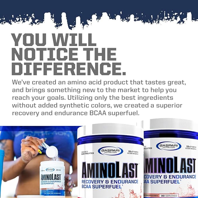 Gaspari Nutrition Aminolast, Recovery and Endurance BCAA Superfuel, 2:1:1 Amino Acid Ratio, Fueled with Electrolytes (30 Servings, Watermelon Blast)