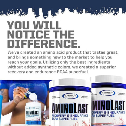 Gaspari Nutrition Aminolast, Recovery and Endurance BCAA Superfuel, 2:1:1 Amino Acid Ratio, Fueled with Electrolytes (30 Servings, Watermelon Blast)