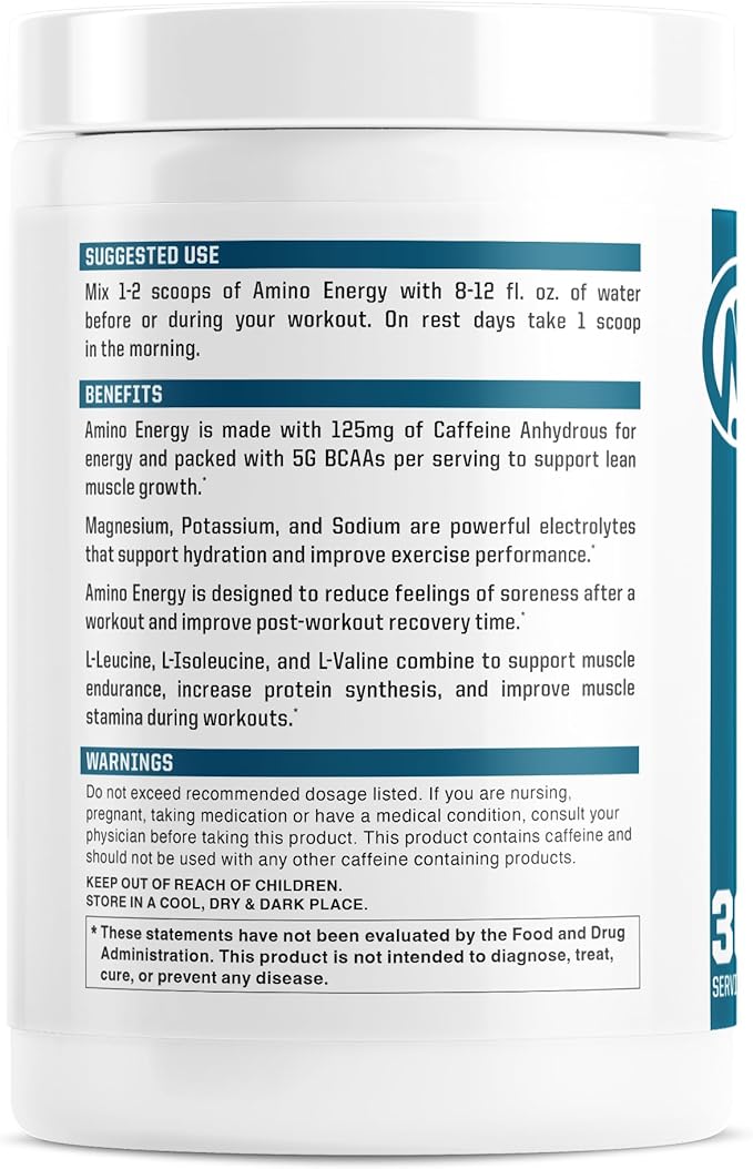 NutraOne Amino Energy BCAA Powder Pre-Workout Supplement with Caffeine Branched Chain Amino Acids to Help Fuel and Recover* (Strawberry Watermelon - 30 Servings)