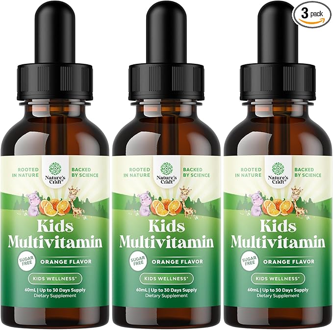 Liquid Multivitamin for Kids Immunity Support - Yummy Toddler Multivitamin Supplement with a C D3 E B6 and D3 Liquid Vitamins for Kids of All Ages - High Absorption Kids Liquid Multivitamin (3 Pack)