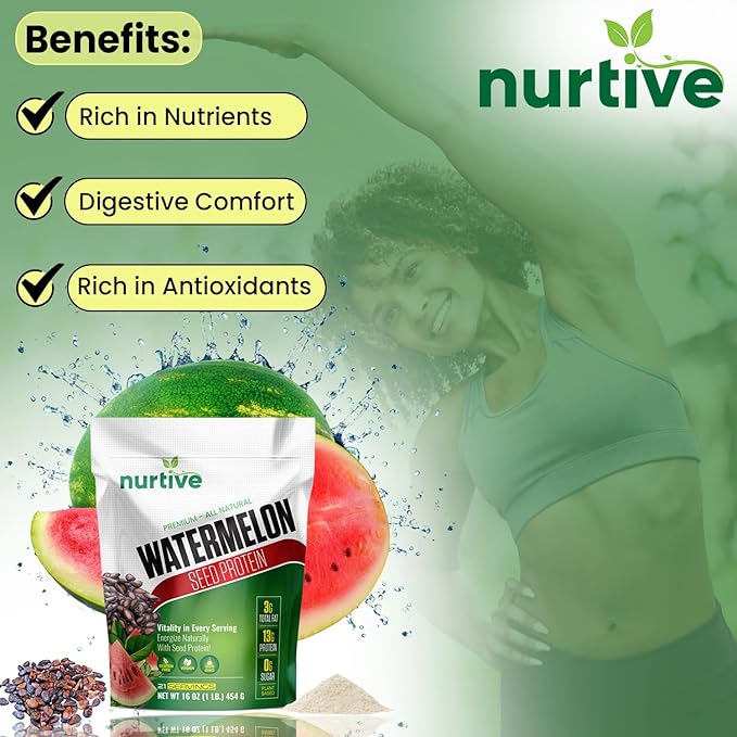 Watermelon Seed Protein Powder - Plant-Based Protein Enriched with Magnesium, Iron, and Antioxidants - Ideal for Post-Workout Recovery & Sustainable Nutrition - 21 Servings (16 oz / 454g)