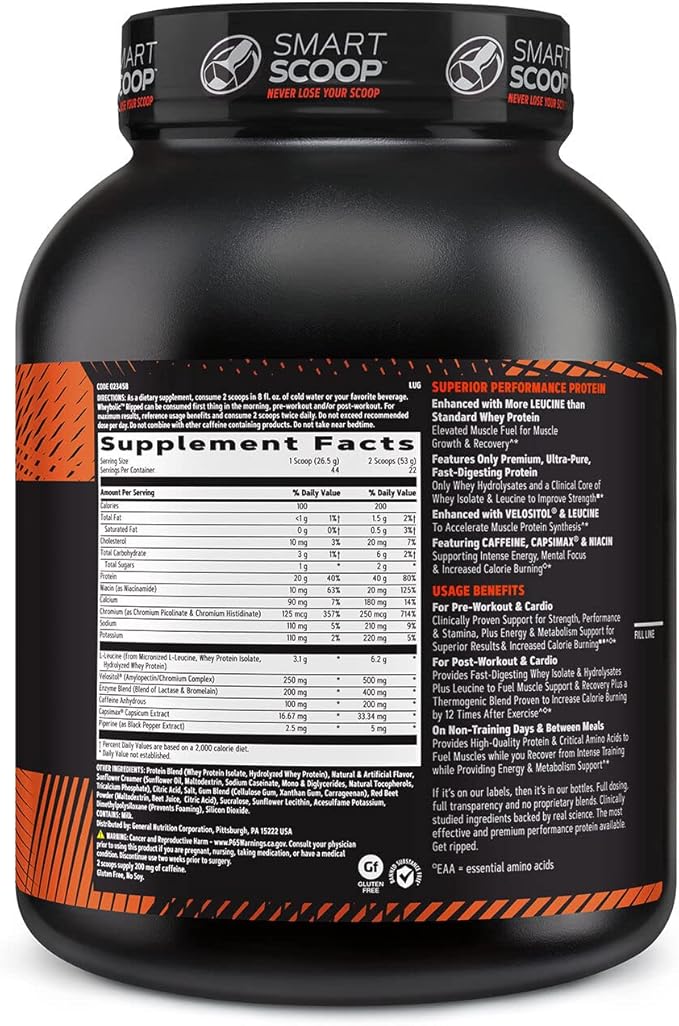 GNC AMP Wheybolic Ripped Whey Protein Powder Isolate with BCAA | Targeted Muscle Building and Workout Support Formula | Gluten Free | Strawberries and Cream | 22 Servings