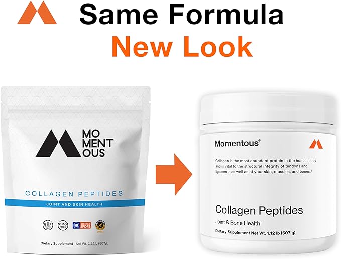 Momentous Grass Fed Collagen Peptides Powder - Collagen Protein Powder with Fortigel & Vitamin-C for Hair, Skin, Nails & Joint Health Support - Packaging May Vary