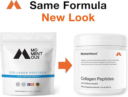 Momentous Grass Fed Collagen Peptides Powder - Collagen Protein Powder with Fortigel & Vitamin-C for Hair, Skin, Nails & Joint Health Support - Packaging May Vary