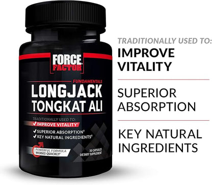 Force Factor Longjack Tongkat Ali 500mg for Men, Longjack Extract to Support Male Vitality and Improve Drive, Longjack Capsules with BioPerine Black Pepper Extract, 60 Capsules (2-Pack)