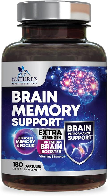 Nootropic Brain Supplements for Memory and Focus - 40 Nootropics & Vitamins to Support Clarity & Concentration, Brain Health Memory Pills with Phosphatidylserine Bacopa Huperzine & DMAE - 180 Capsules